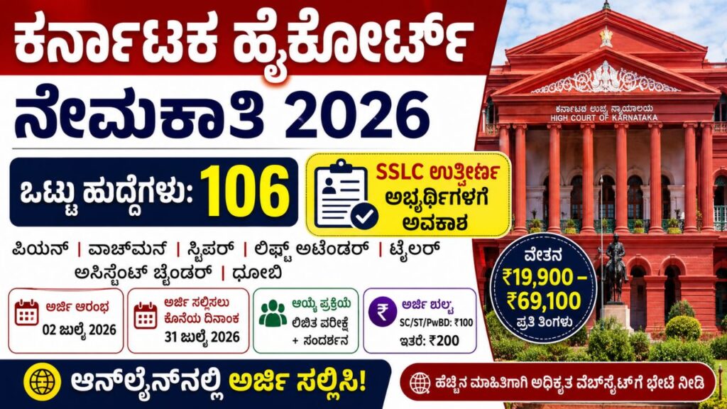 karnataka high court peon watchman sweeper recruitment 2026