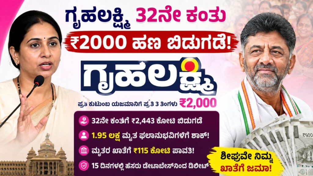 gruhalakshmi 32nd installment 2000 release 1.95 lakh beneficiaries